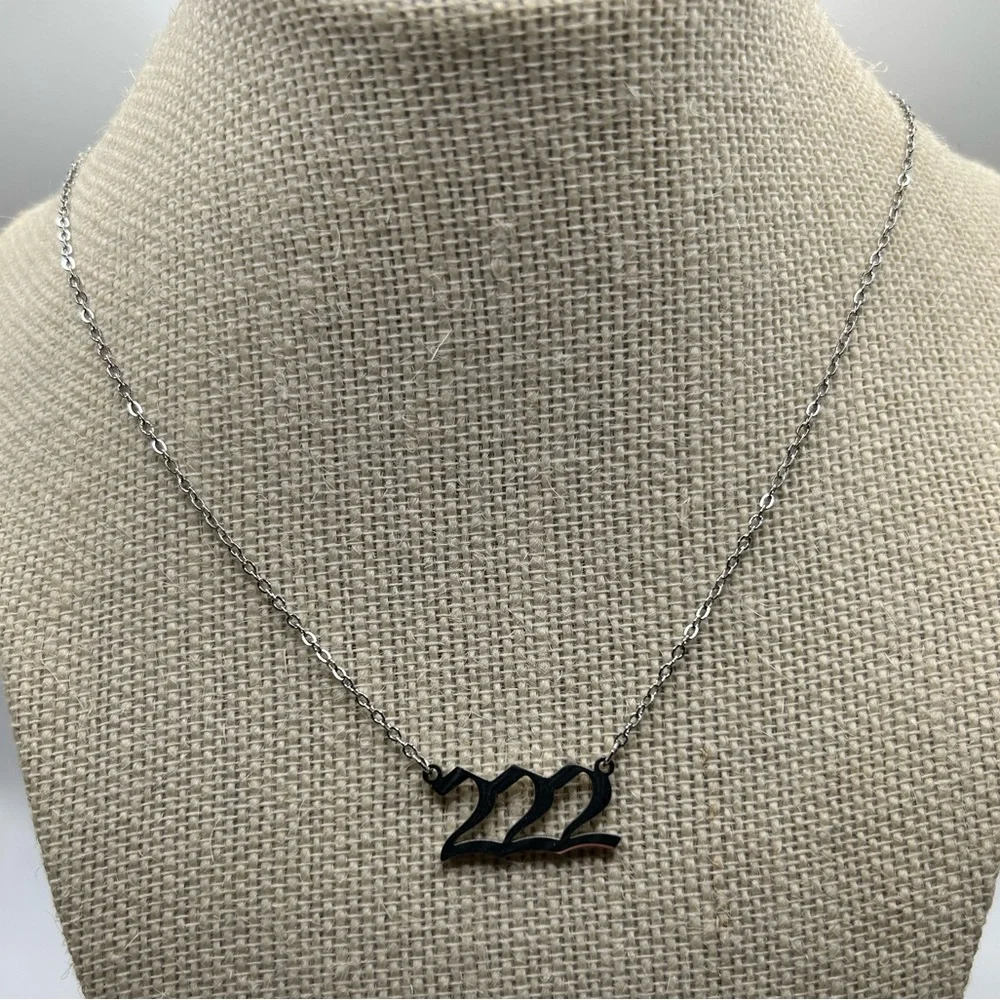 222 Angel Number Necklace Gold or Silver 18 inch length‎ Stainless Steel